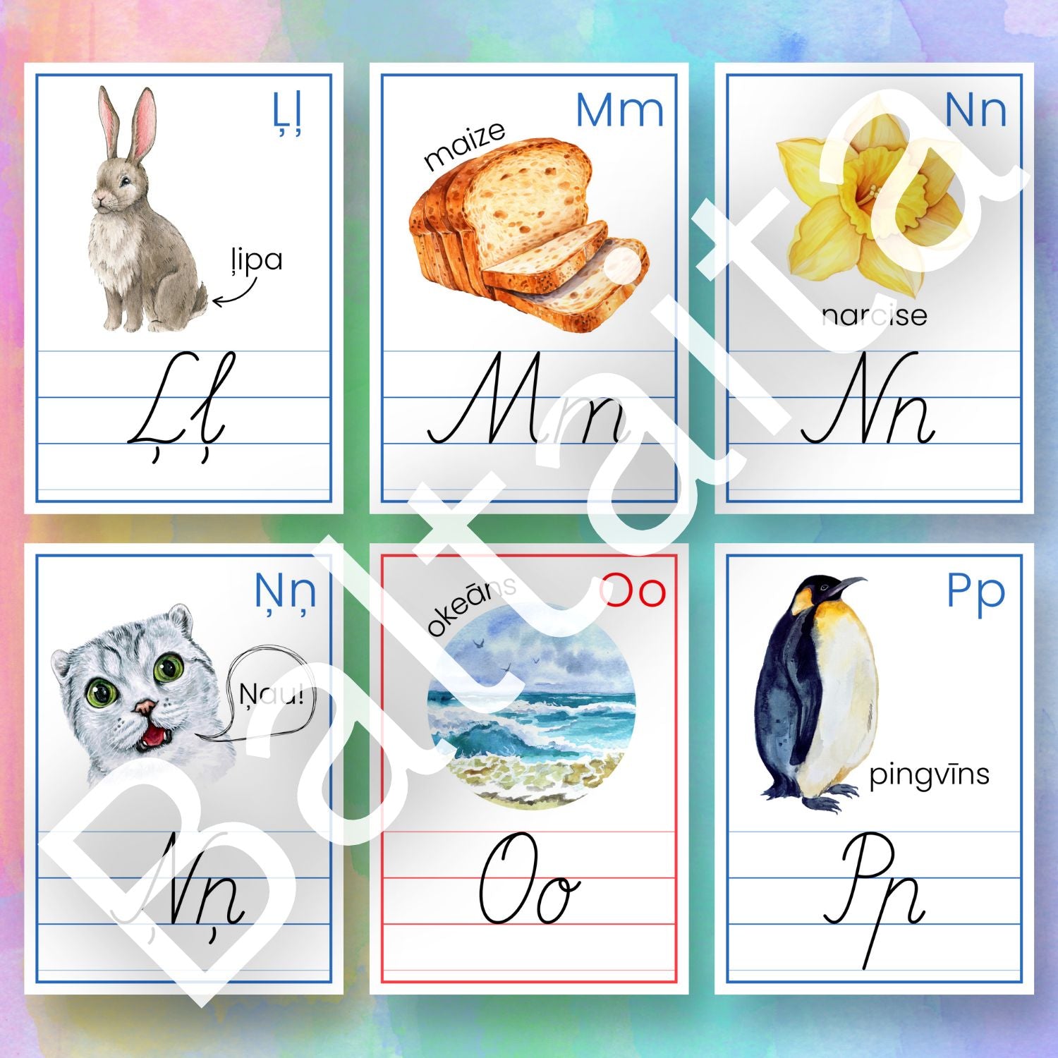 latviešu valodas alfabēta plakāti pirmsskolai sākumskolai baltaita