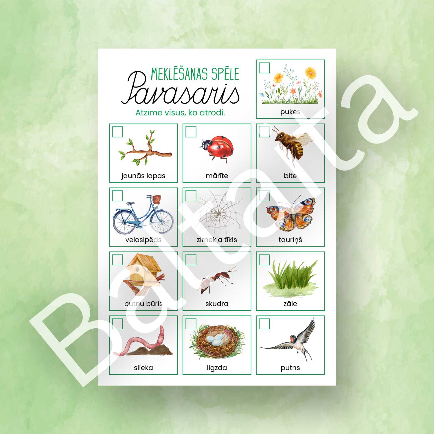 meklēšanas spēle pavasara attēli atzīmē ko atrodi baltaita