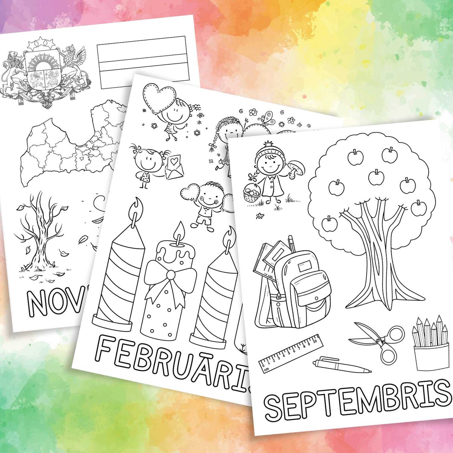 mēneši krāsojamās lapas baltaita melnbaltas darba lapas