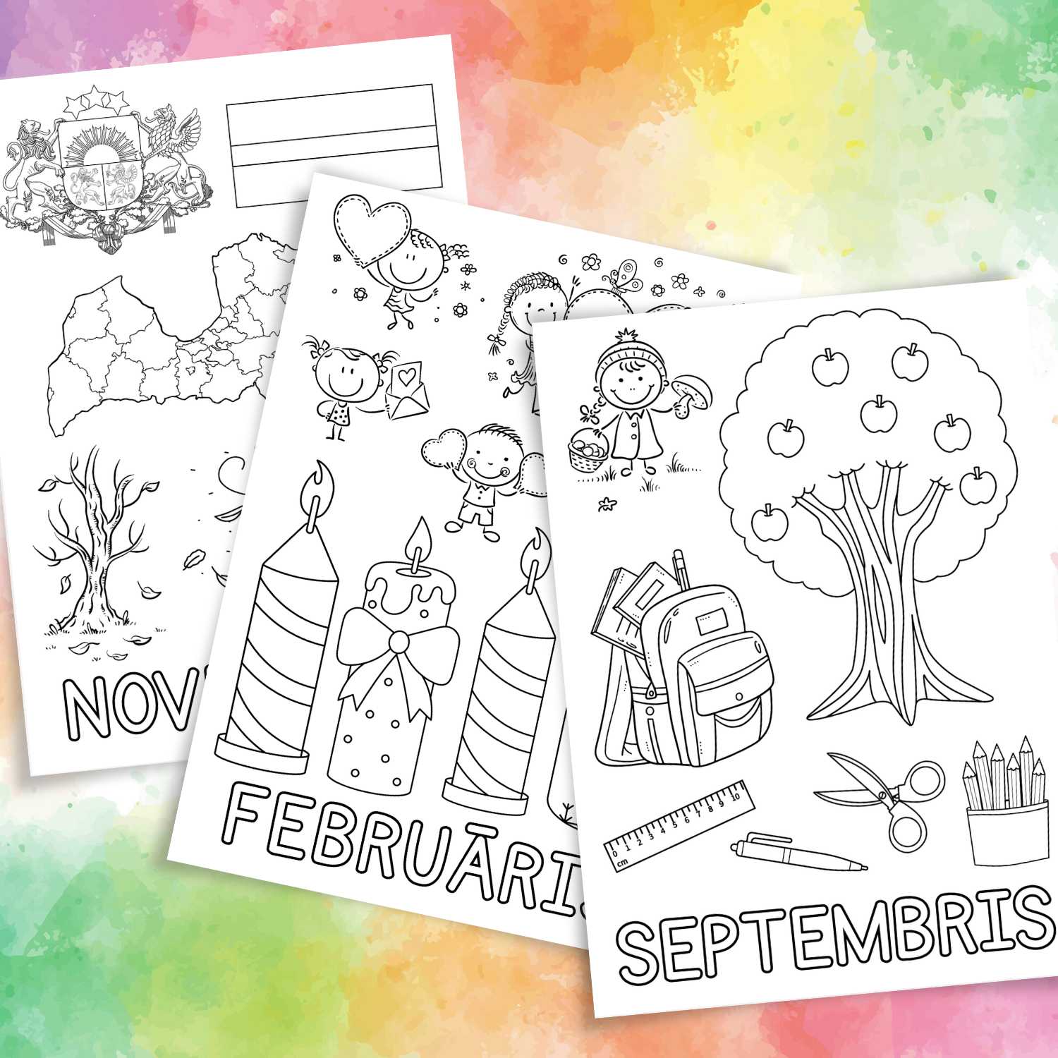 mēneši krāsojamās lapas baltaita melnbaltas darba lapas