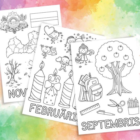 mēneši krāsojamās lapas baltaita melnbaltas darba lapas