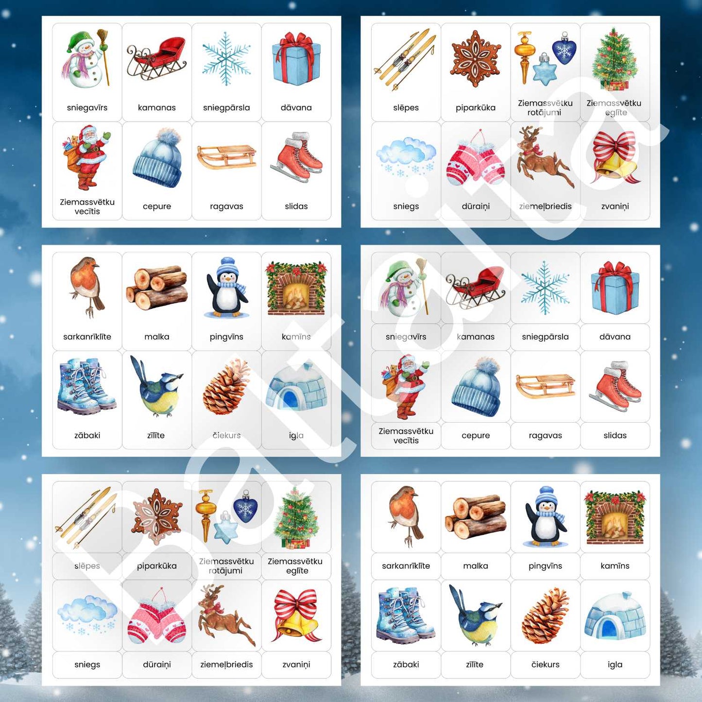 rādāmās kartītes par ziemu krāsaini attēli baltaita Ziemassvētku kartītes