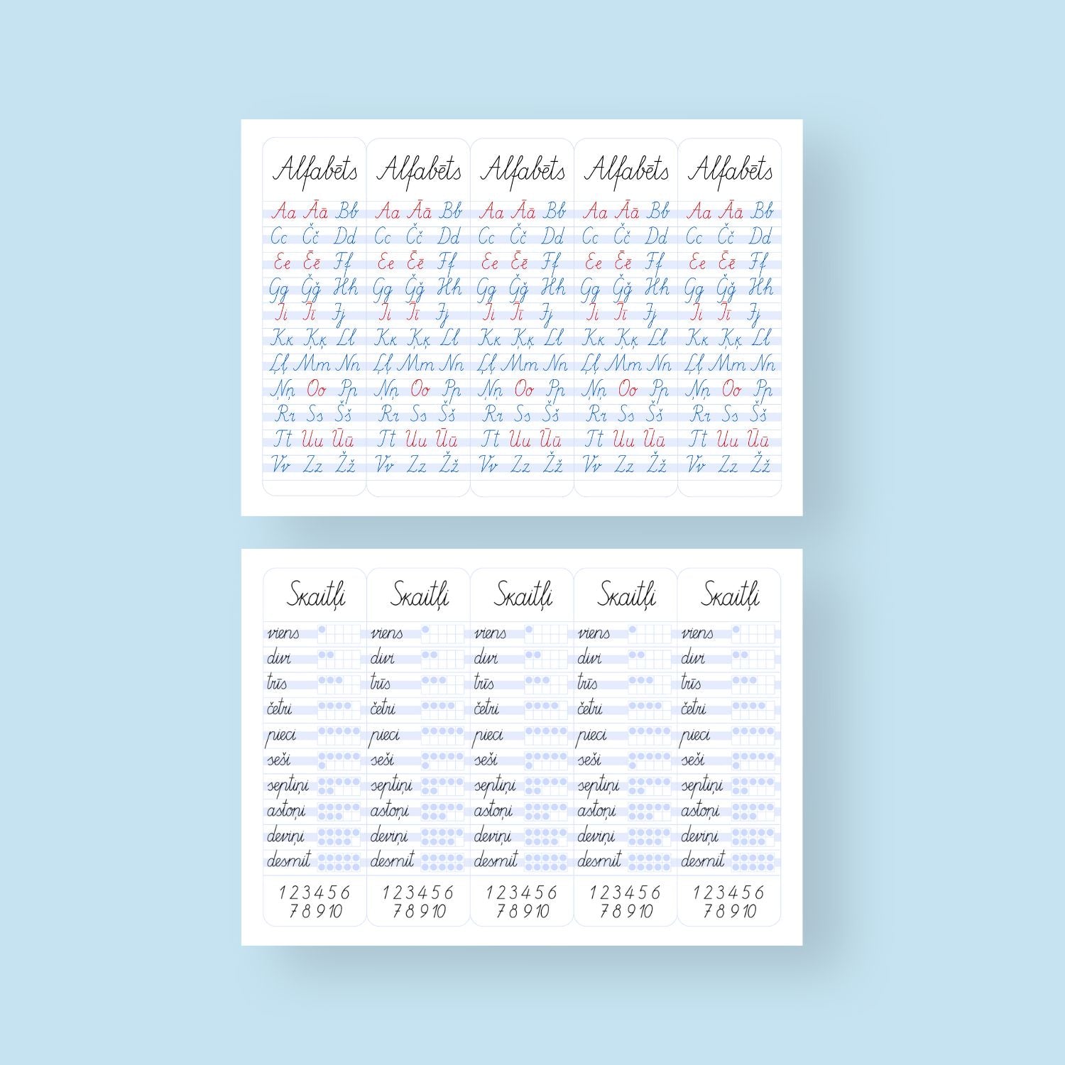 rakstīto burtu grāmatzīmes baltaita sarkani patskaņi zili līdzskaņi