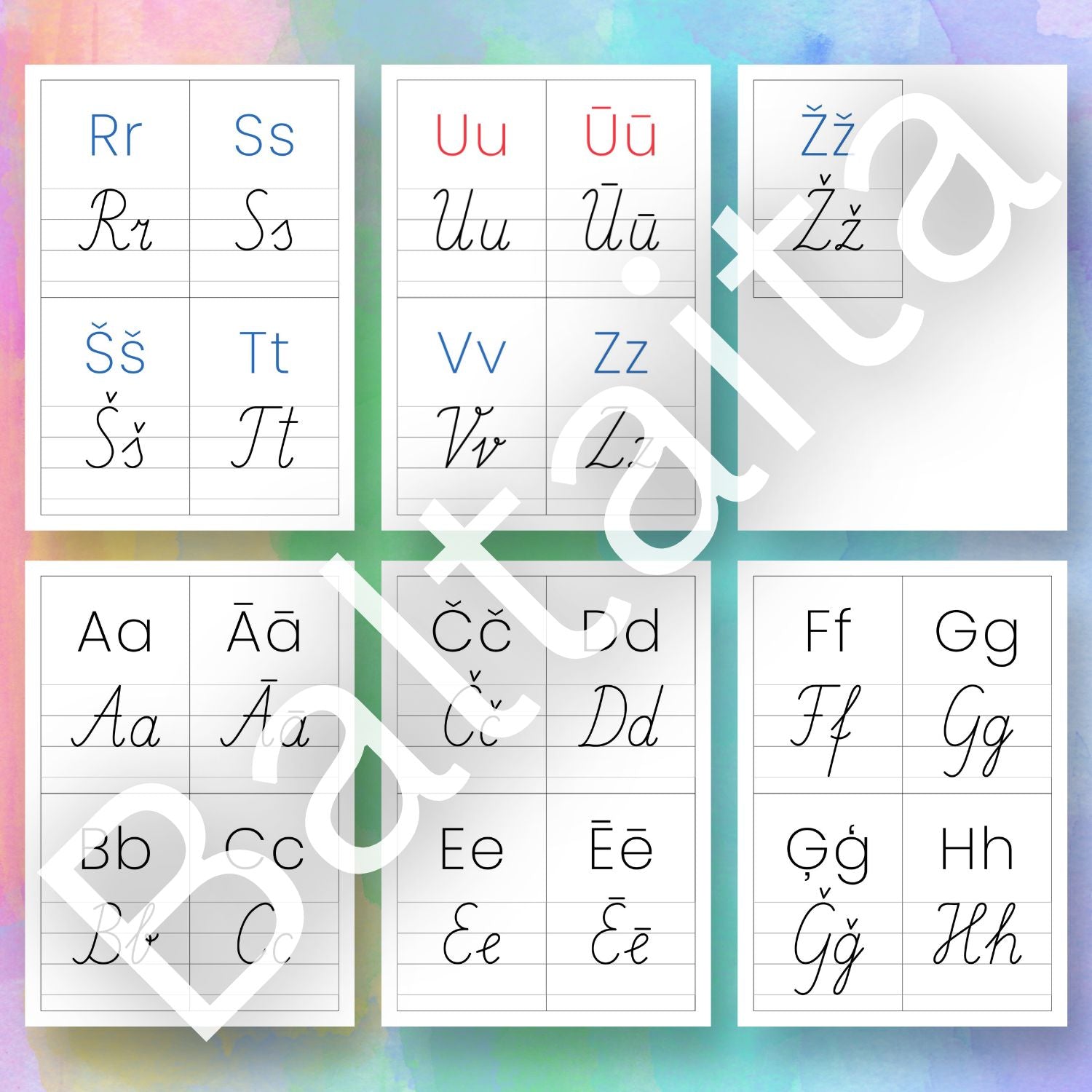 rakstīto burtu paraugs kartītes baltaita patskaņi un līdzskaņi