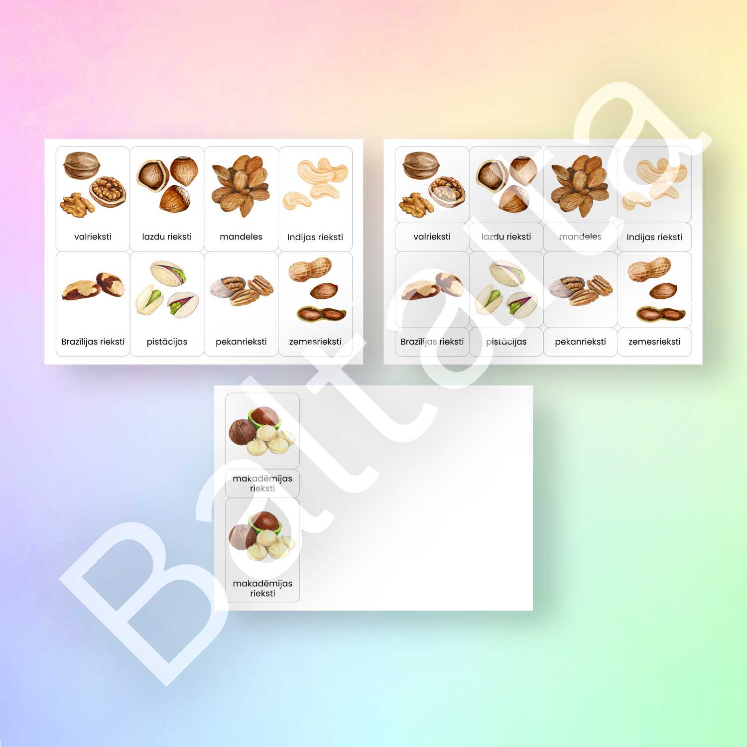 riekstu attēli kartītes ar riekstiem mācību materiāli baltaita