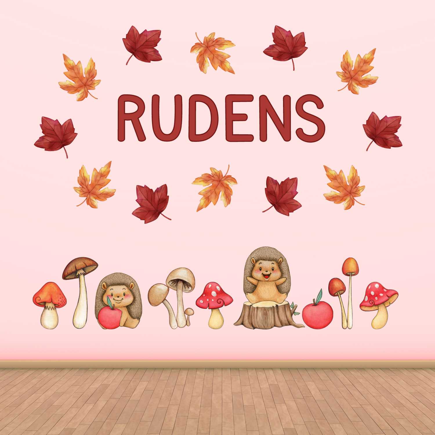 rudens dekors sienām mācību telpai lapas sēnes krāsaini attēli baltaita