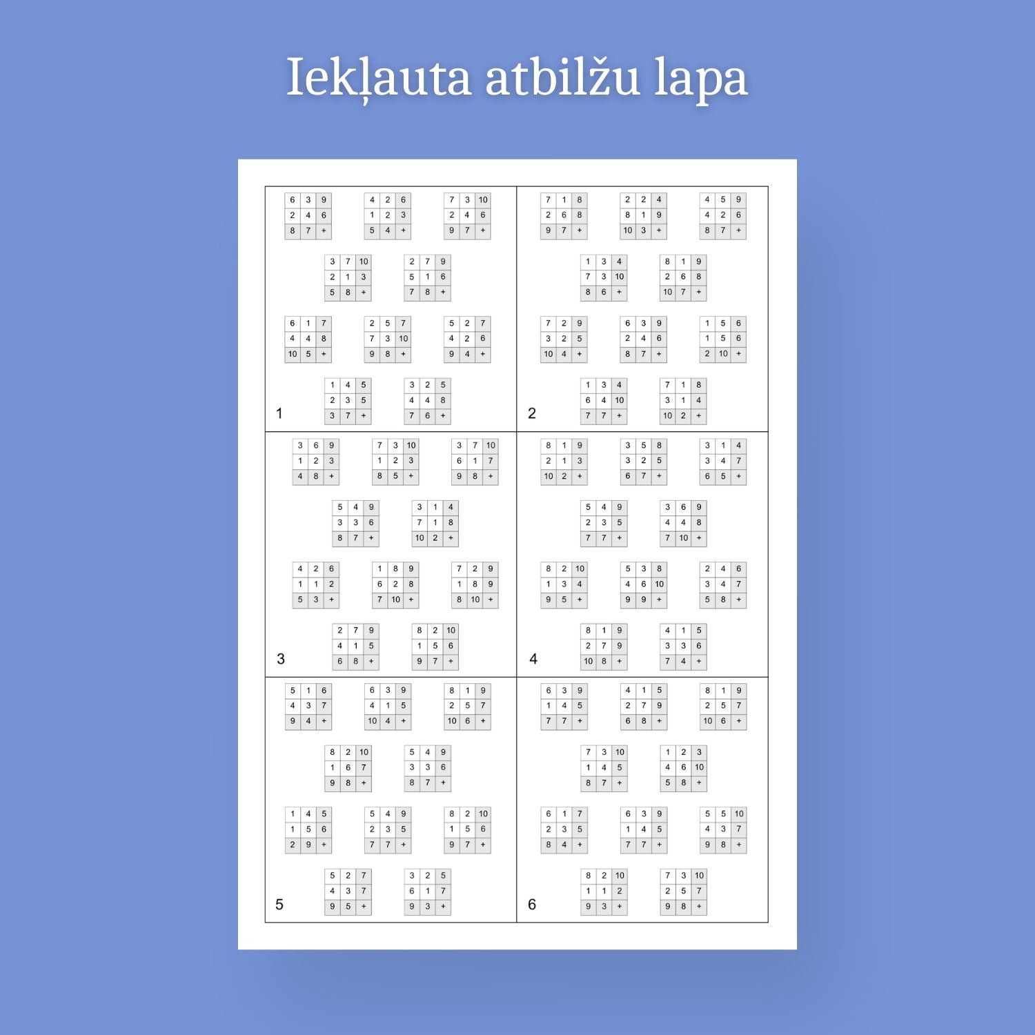 saskaitīšana kvadrāti līdz 10 atbilžu lapa