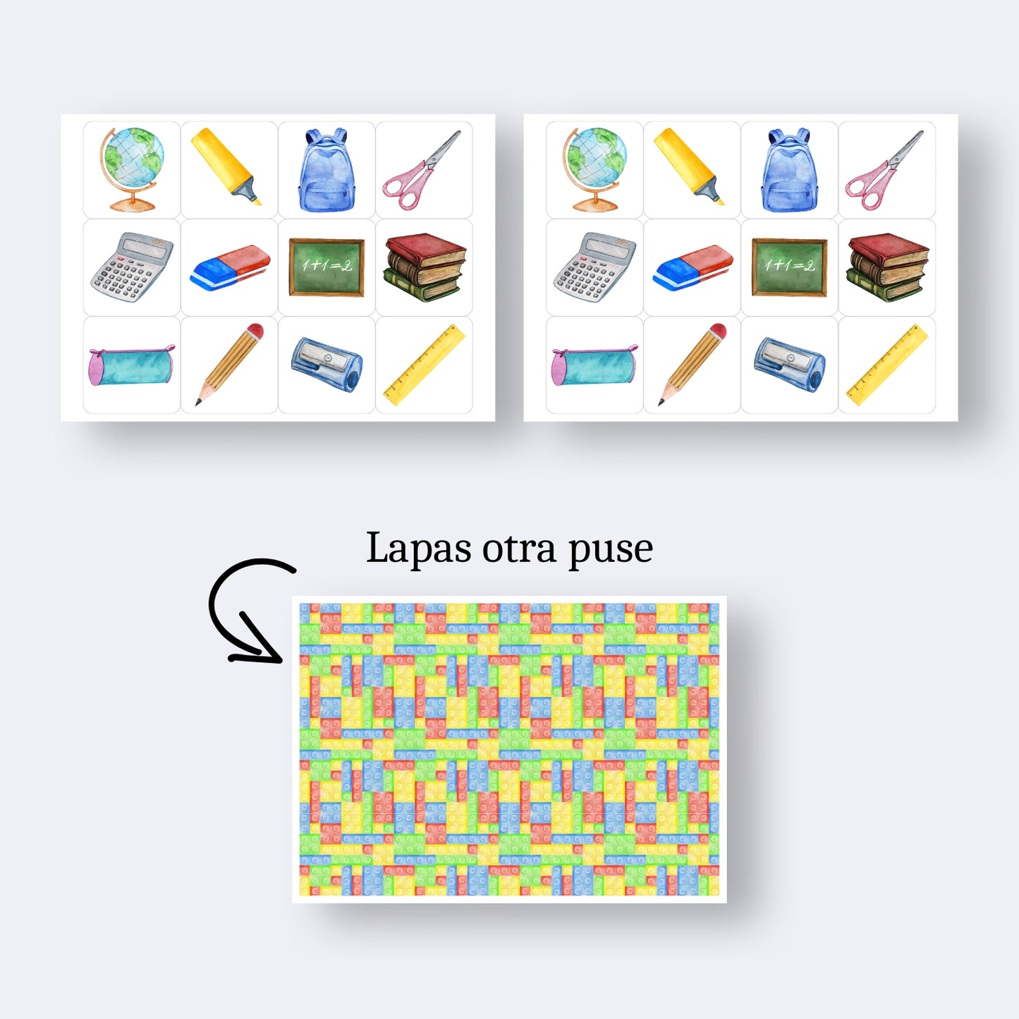 skolas piederumi atmiņas spēle kartītes