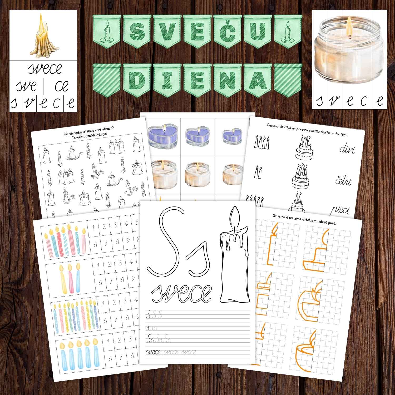 sveču diena darba lapas dažādi uzdevumi karodziņi sveču diena