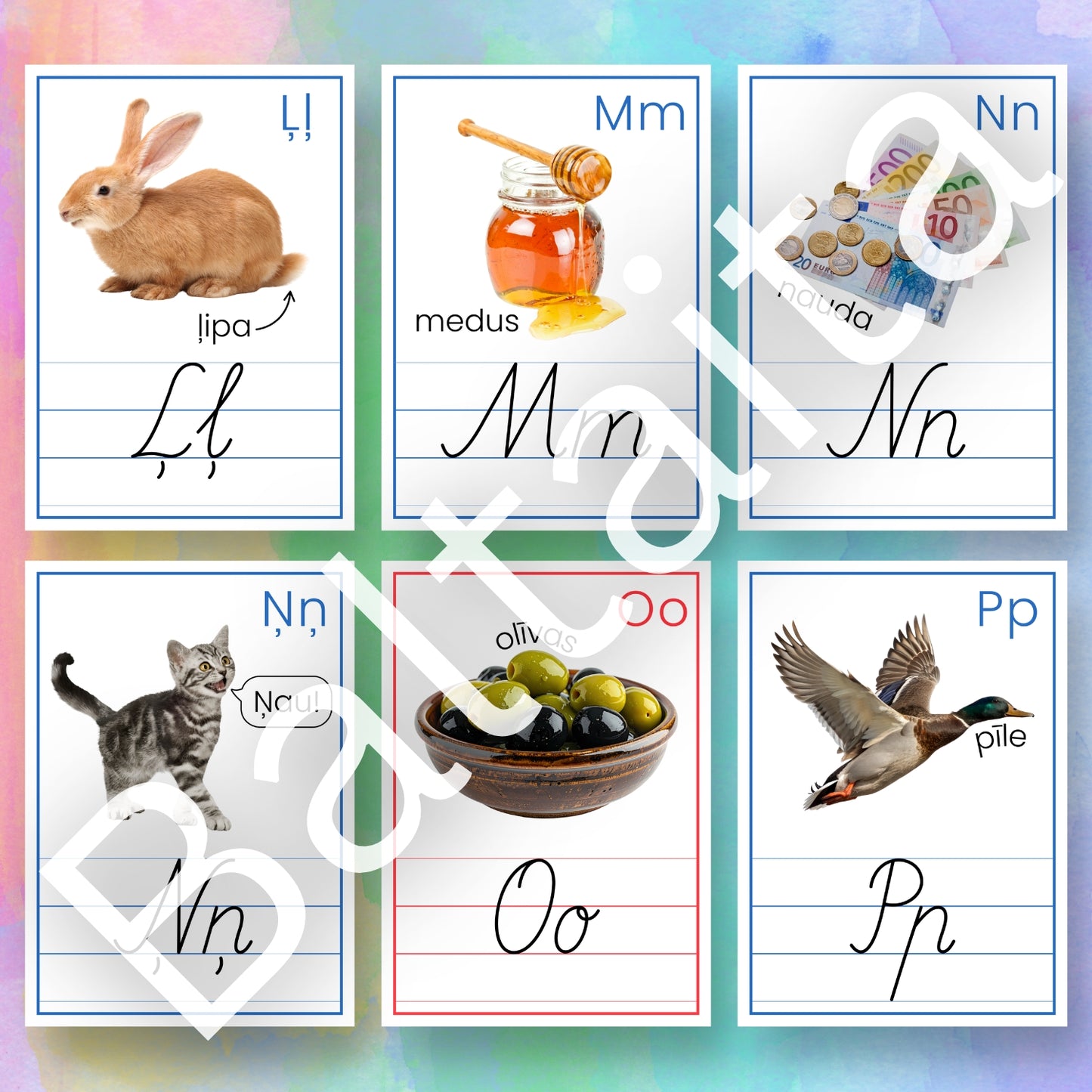 Alfabēta plakāti ar īstām fotogrāfijām krāsaini plakāti ar rakstītajiem burtiem no baltaita