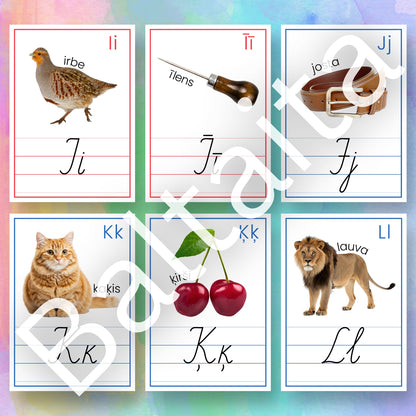Alfabēta plakāti pirmsskolai un sākumskolai krāsaini mācību materiāli no baltaita