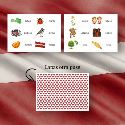 Atmiņas spēle - Latvijas simboli Latvijas svētku tematikas spēle loģikai un atmiņai baltaita mācību materiāli