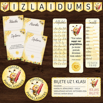 Bērnudārza absolventu komplekts - bitītes komplekts bērnudārzu beidzot bērnudārza izlaidums komplekts dekors baltaita