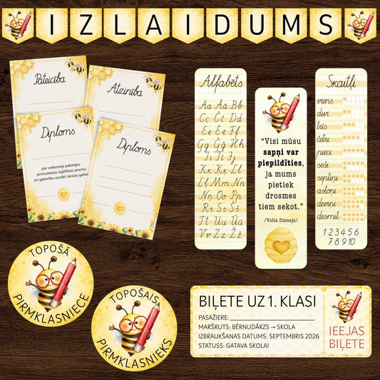 Bērnudārza absolventu komplekts - bitītes komplekts bērnudārzu beidzot bērnudārza izlaidums komplekts dekors baltaita