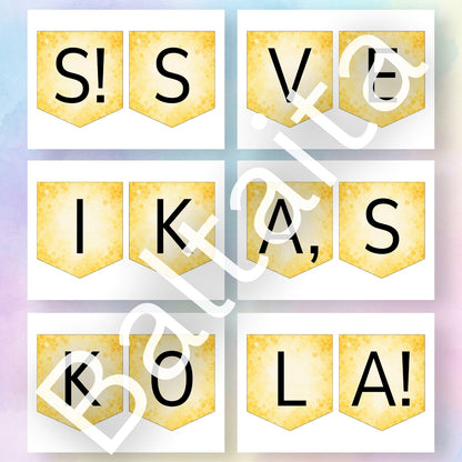 Bērnudārza absolventu komplekts - bitītes sveika skola plakāti virtene uzraksts baltaita