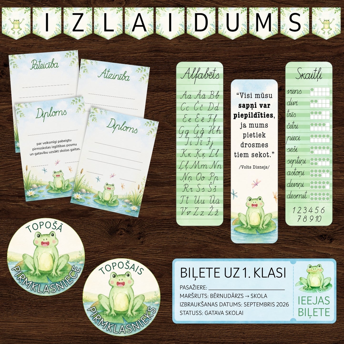 Bērnudārza absolventu komplekts - vardītes ieejas biļetes skolā izlaiduma komplekts pirmsskolā baltaita