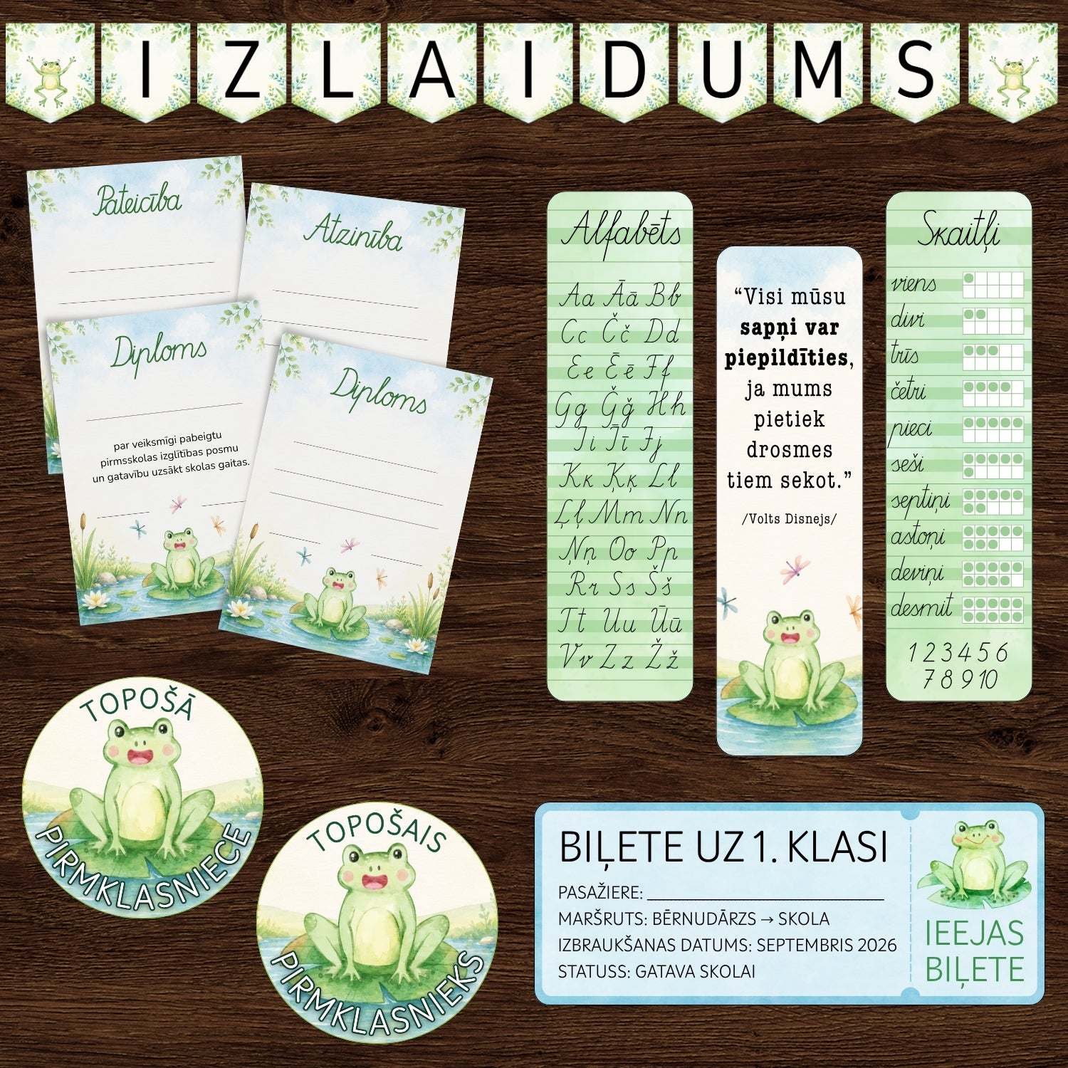 Bērnudārza absolventu komplekts - vardītes ieejas biļetes skolā izlaiduma komplekts pirmsskolā baltaita