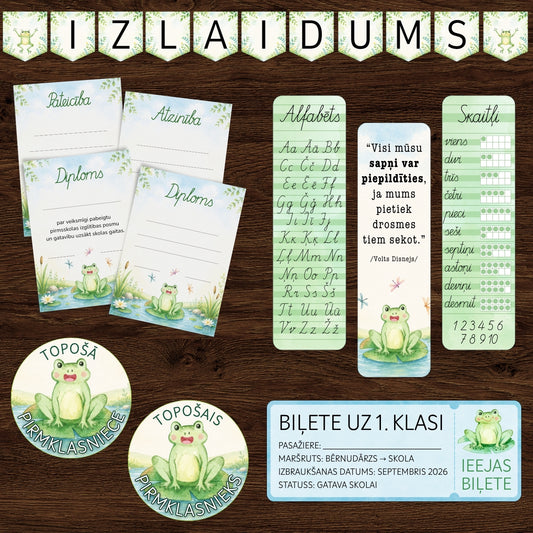 Bērnudārza absolventu komplekts - vardītes ieejas biļetes skolā izlaiduma komplekts pirmsskolā baltaita