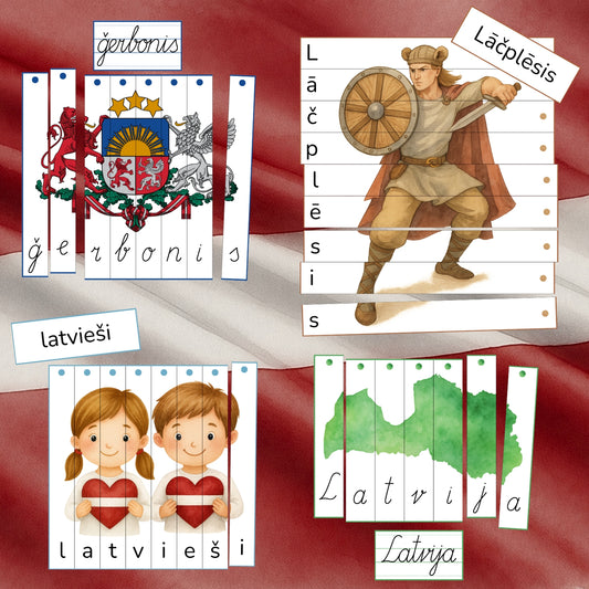 Burtu puzles - Latvija atjautības puzles Latvijas tematikā dažādi Latvijas simboli un tēli puzlēs baltaita