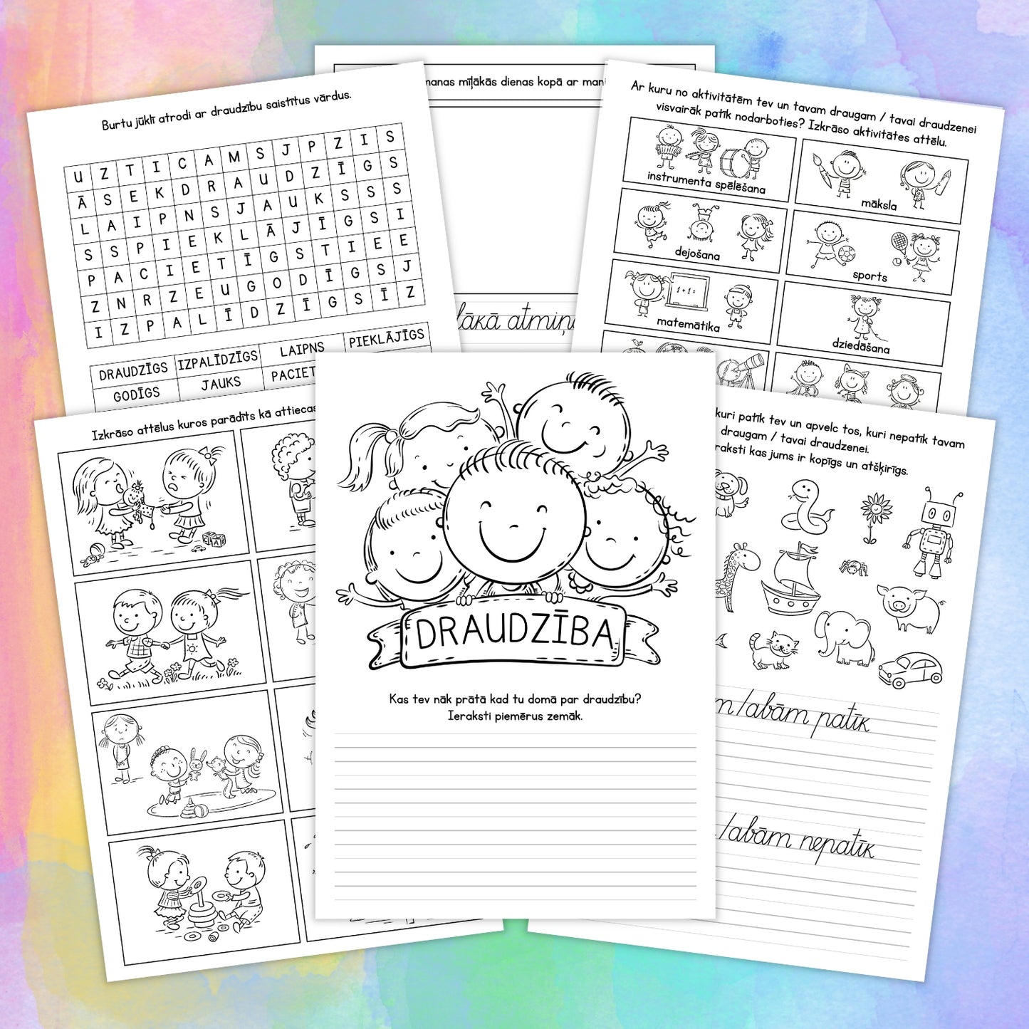Darba lapas - draudzība uzdevumi par draudzību pirmsskola un sākumskola baltaita
