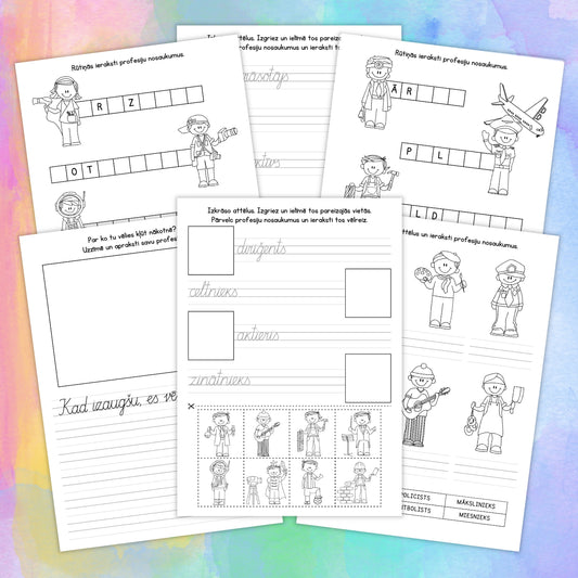 Darba lapas Profesijas uzdevumi rakstīšanai par profesijām dažādu profesiju nosaukumi uzdevumi baltaita