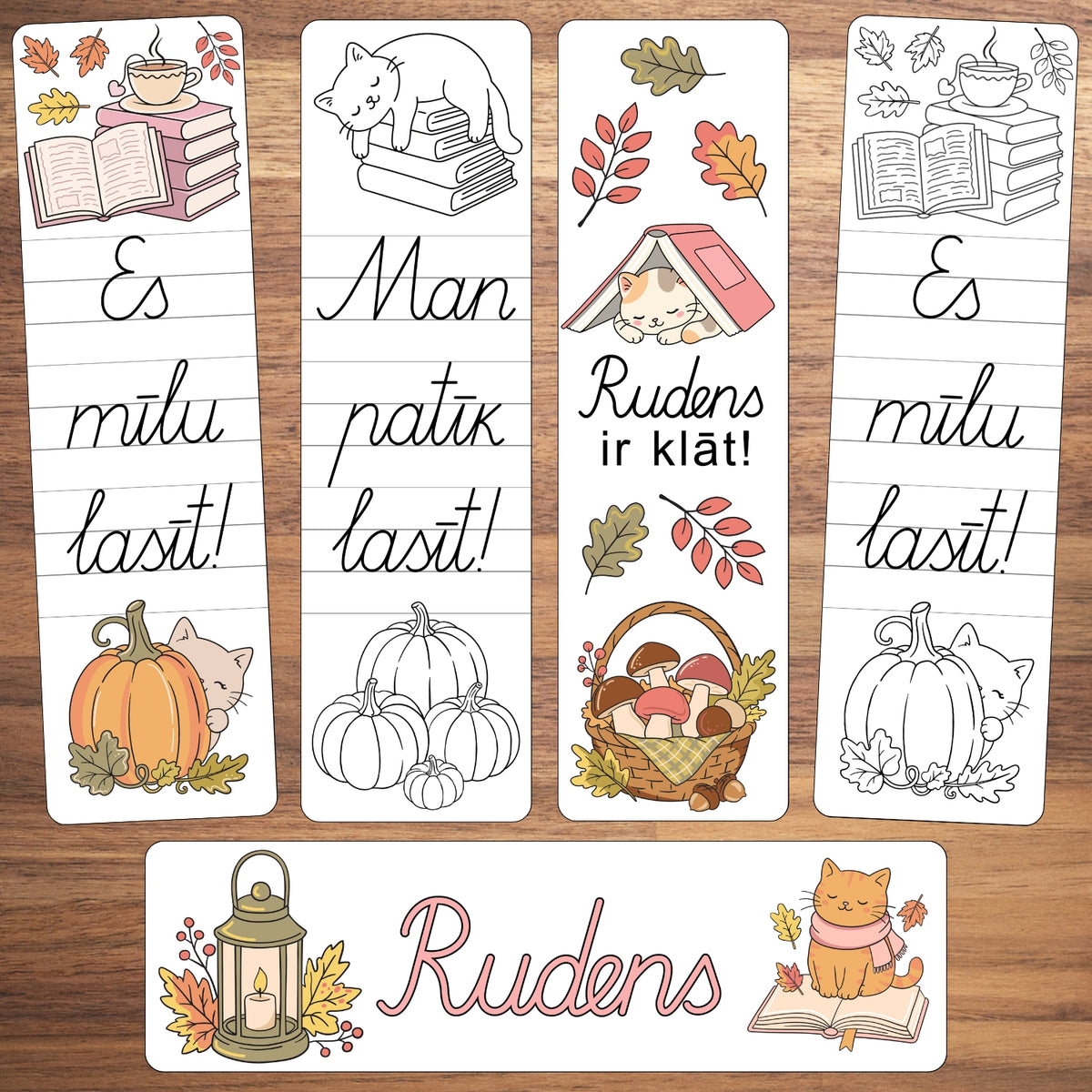 Grāmatzīmes - rudens krāsainas un krāsojamas grāmatzīmes rudens tematikā baltaita mācību materiāli