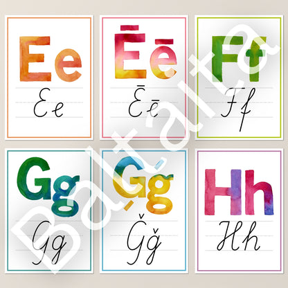 Krāsaini plakāti ar rakstītajiem burtiem klases dekors