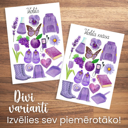 Krāsu plakāti baltaita divi varianti dažādi plakātu nosaukumi krāsu plakāti mācību telpai