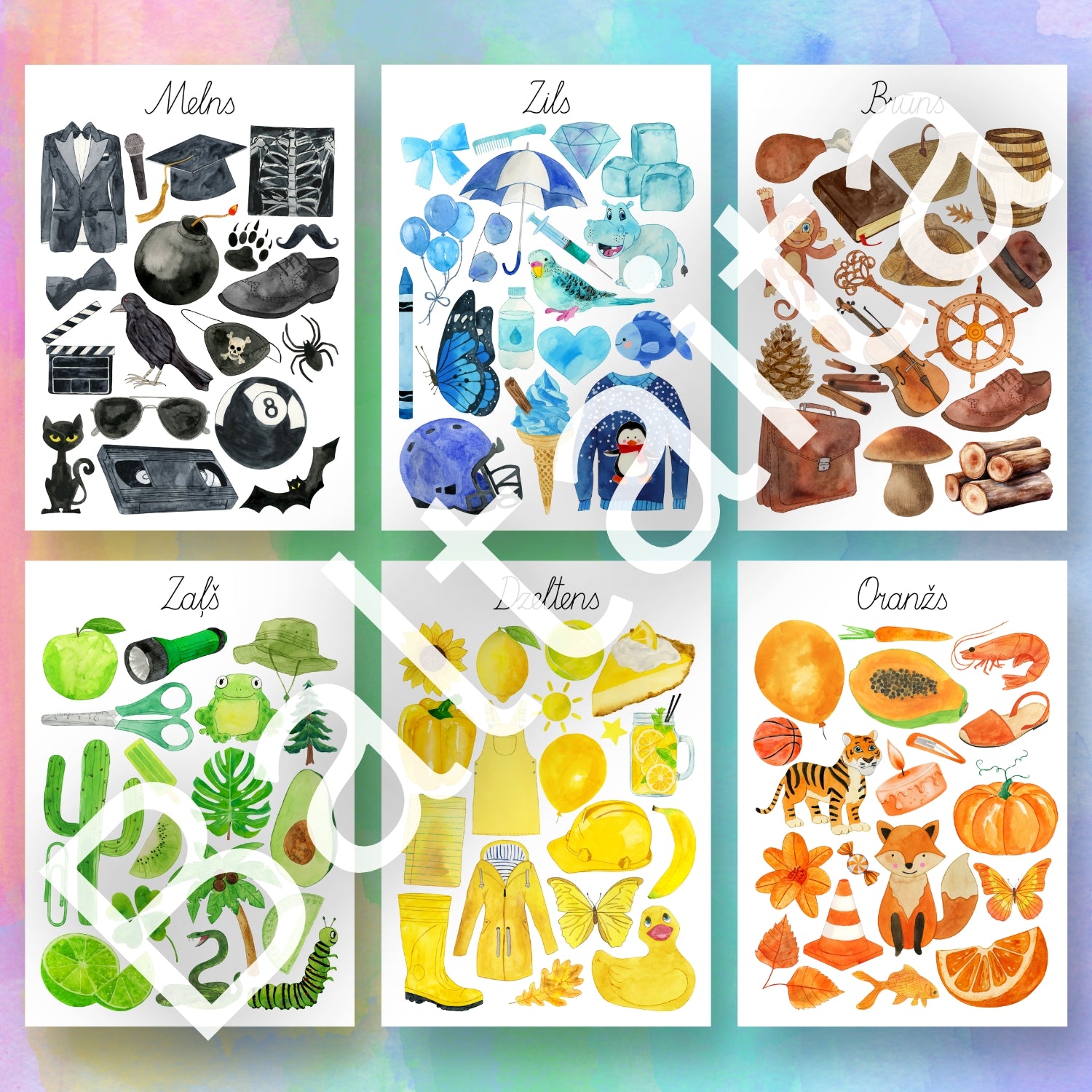 Krāsu plakāti no baltaita krāsaini plakāti par krāsām baltaita mācību materiāli