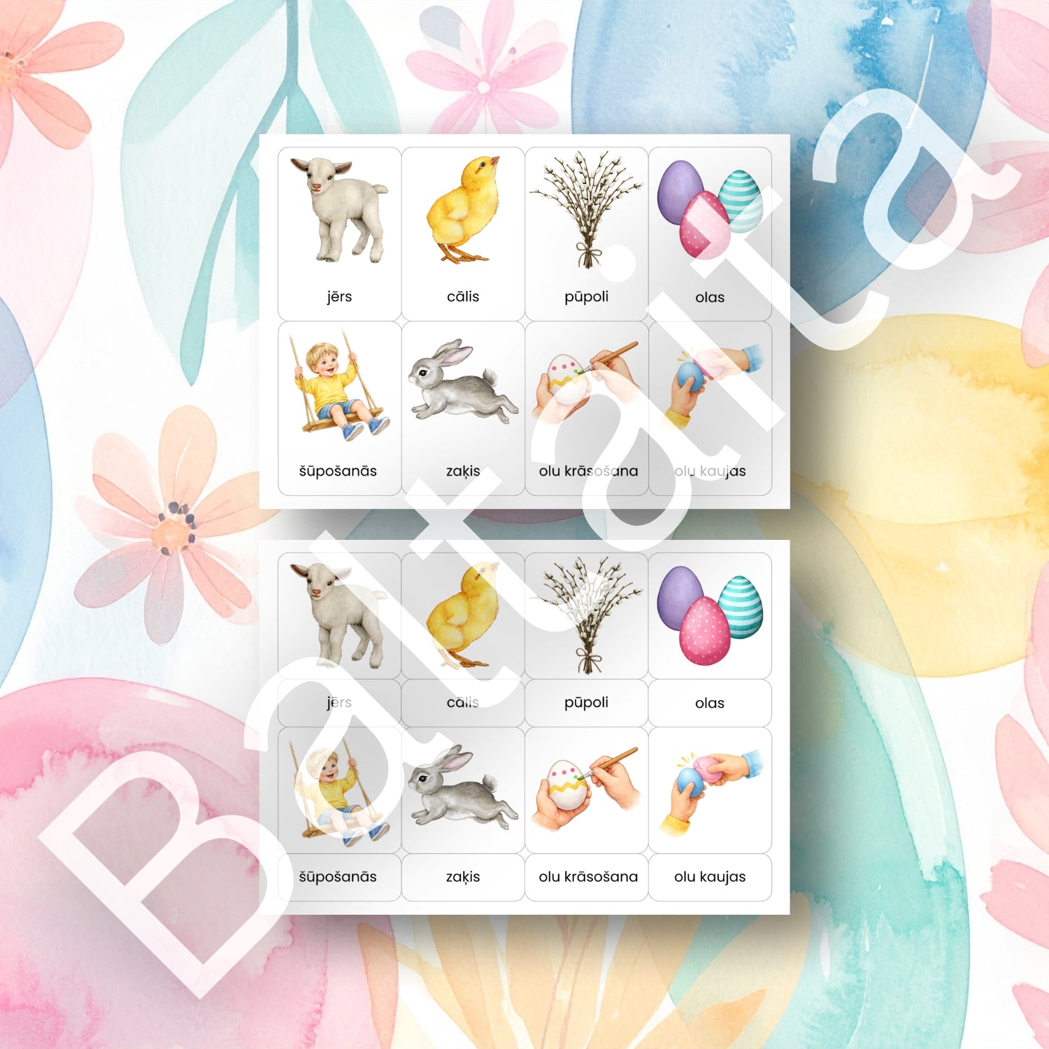 Lieldienas - kartītes par Lieldienām olu kaujas šūpošanās Baltaita