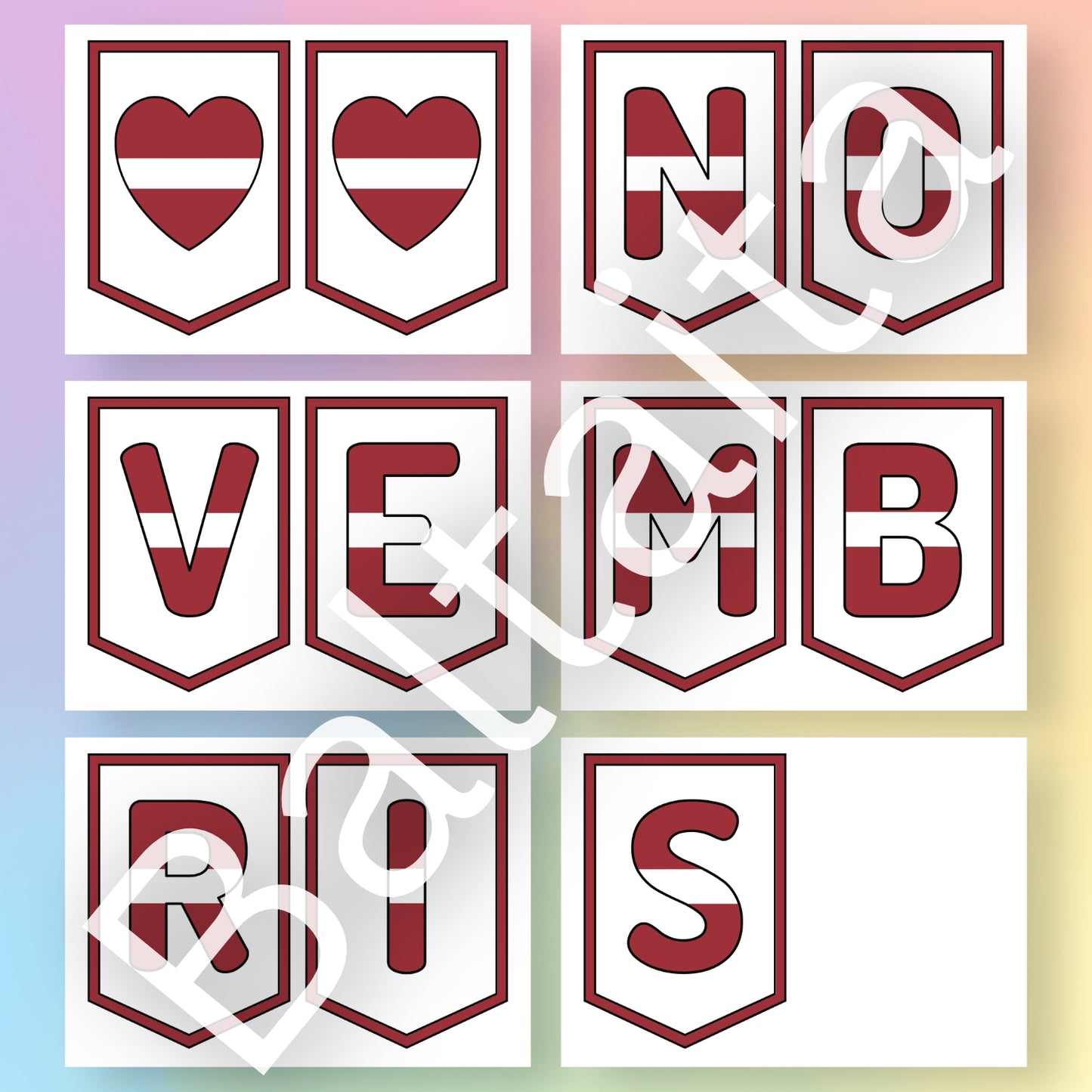 Novembris karodziņi Baltaita Latvijas karoga krāsās telpas dekors