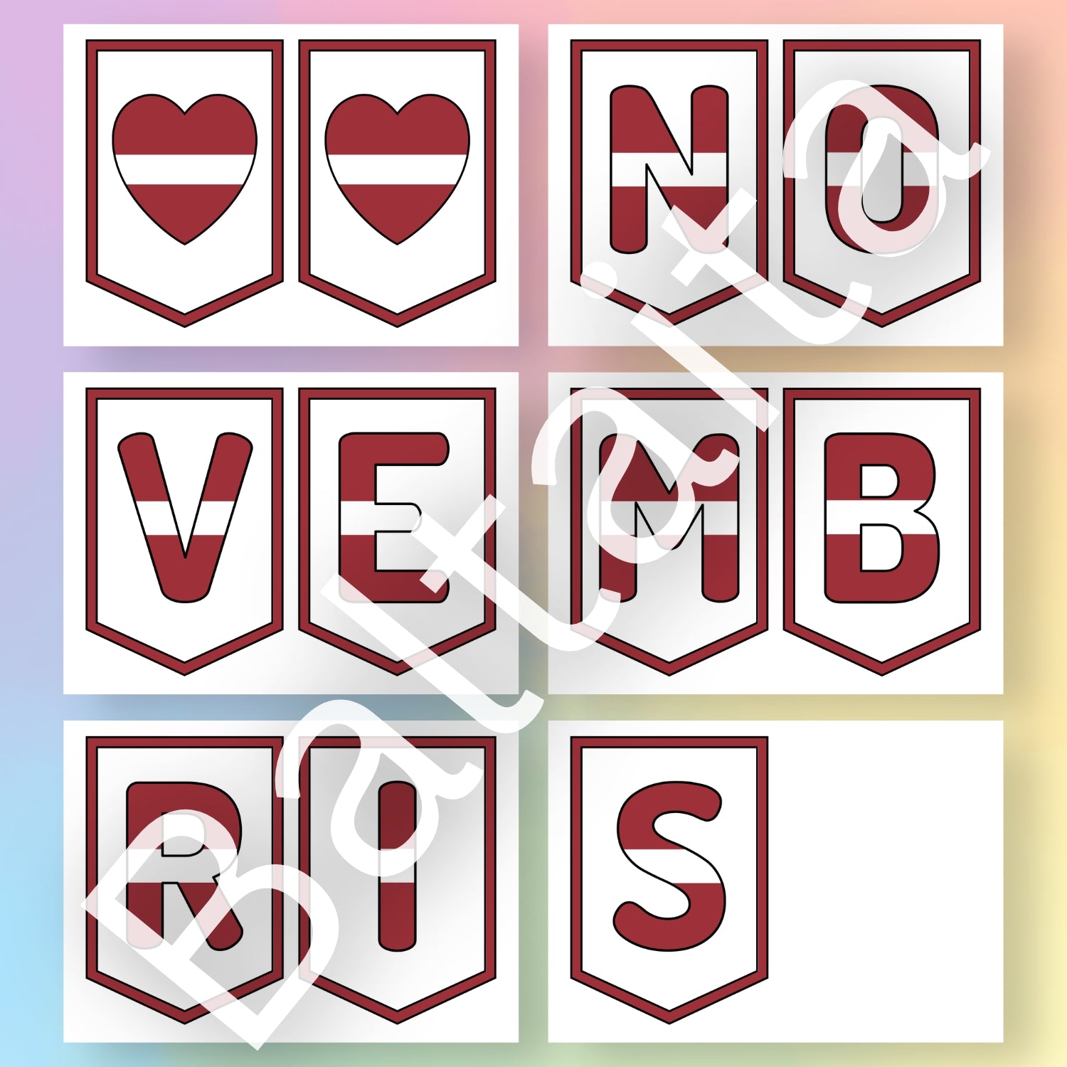 Novembris karodziņi Baltaita Latvijas karoga krāsās telpas dekors