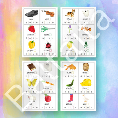 Pēdējo skaņu kartītes Baltaita mācību materiāli pēdējā burta noteikšanai