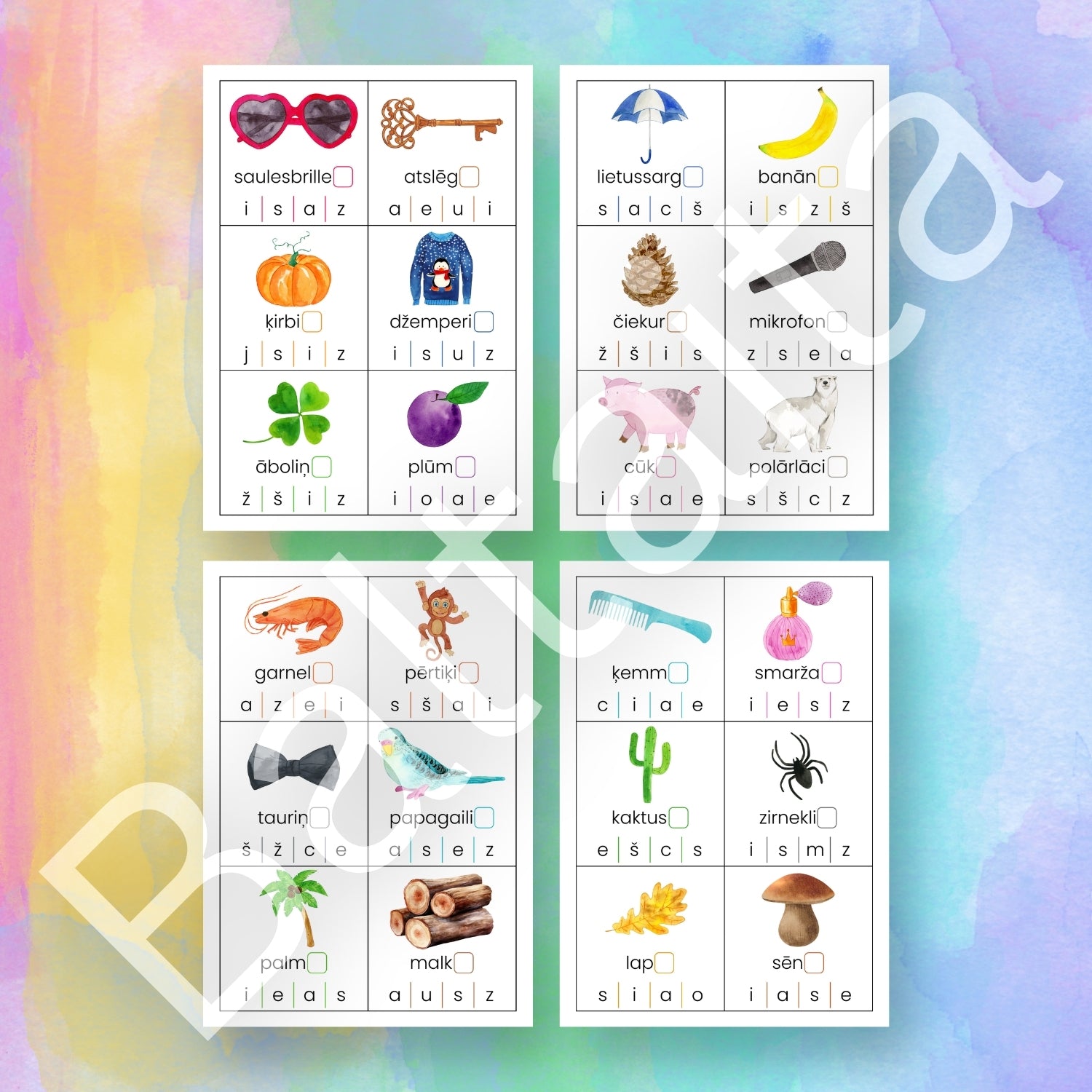 Pēdējo skaņu kartītes uzdevumi par pēdējo skaņu Baltaita