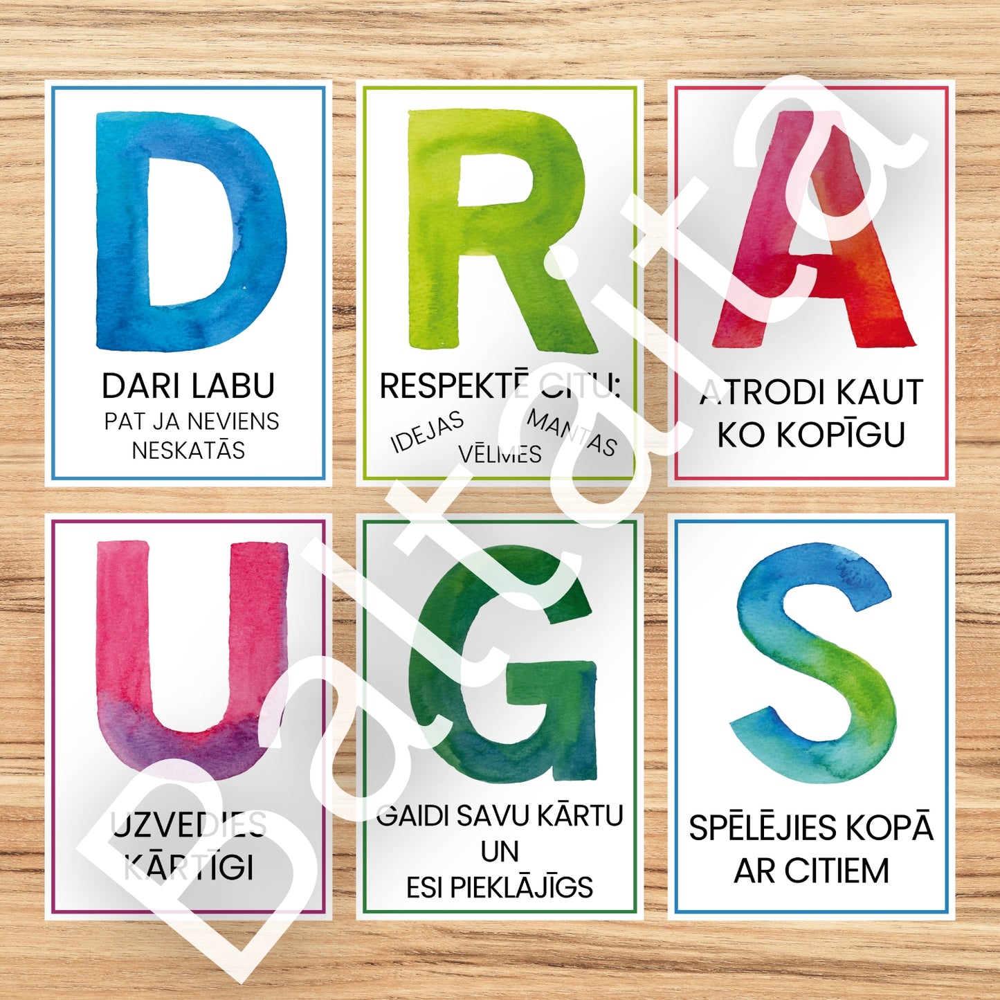 Plakāts un virtene - DRAUGS sienas dekors par draudzību baltaita mācību materiāli