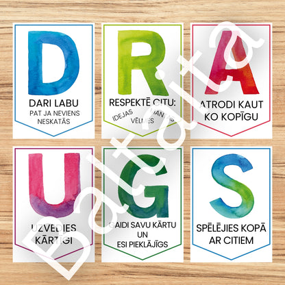 Plakāts un virtene - DRAUGS telpas dekors pirmsskola sākumskola baltaita plakāti par draudzību
