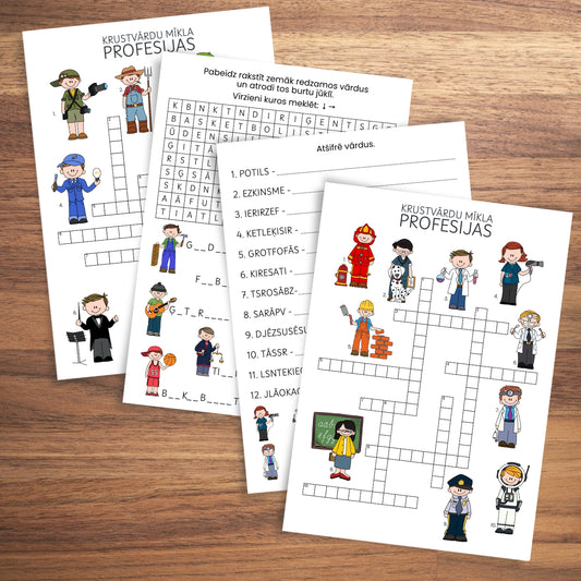 Profesijas - vārdu spēles atjautības uzdevumi pirmsskola un sākumskola par profesijām darba svētki baltaita