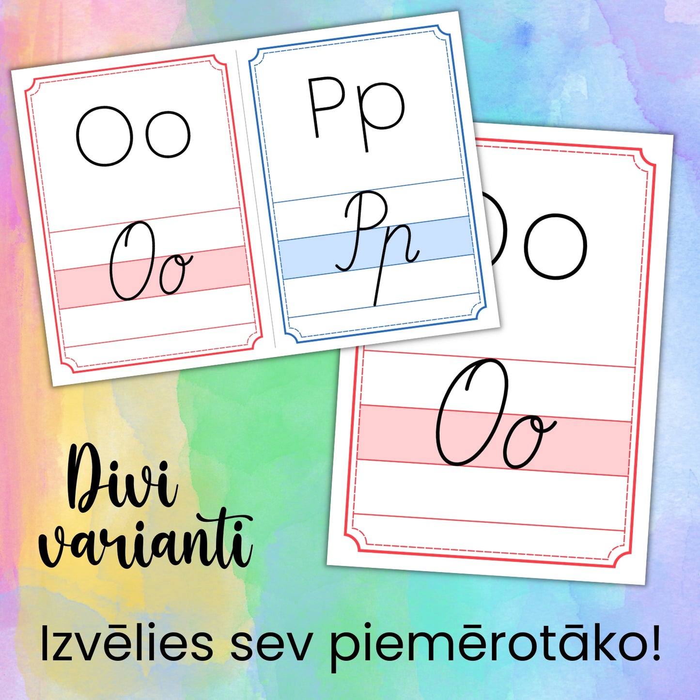 Rakstīto alfabēta burtu plakāti divi varianti A4 plakāti A5 plakāti