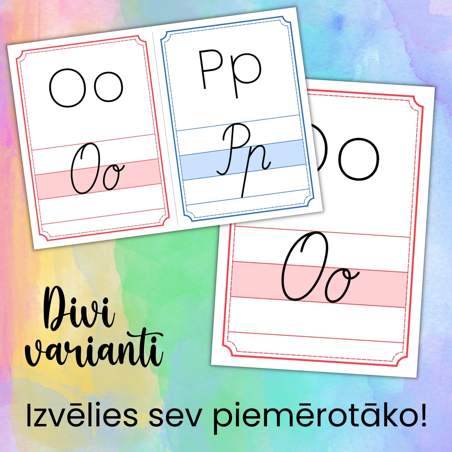 Rakstīto alfabēta burtu plakāti divi varianti A4 plakāti A5 plakāti