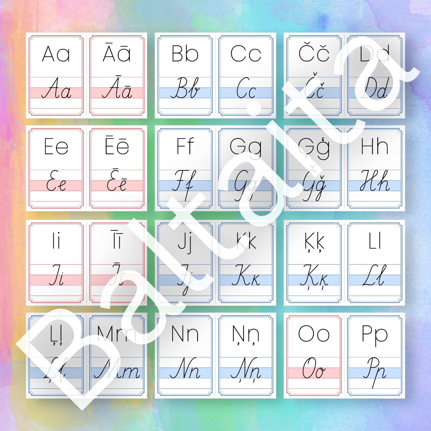 Rakstīto alfabēta burtu plakāti krāsaini plakāti ar rakstītajiem burtiem baltaita