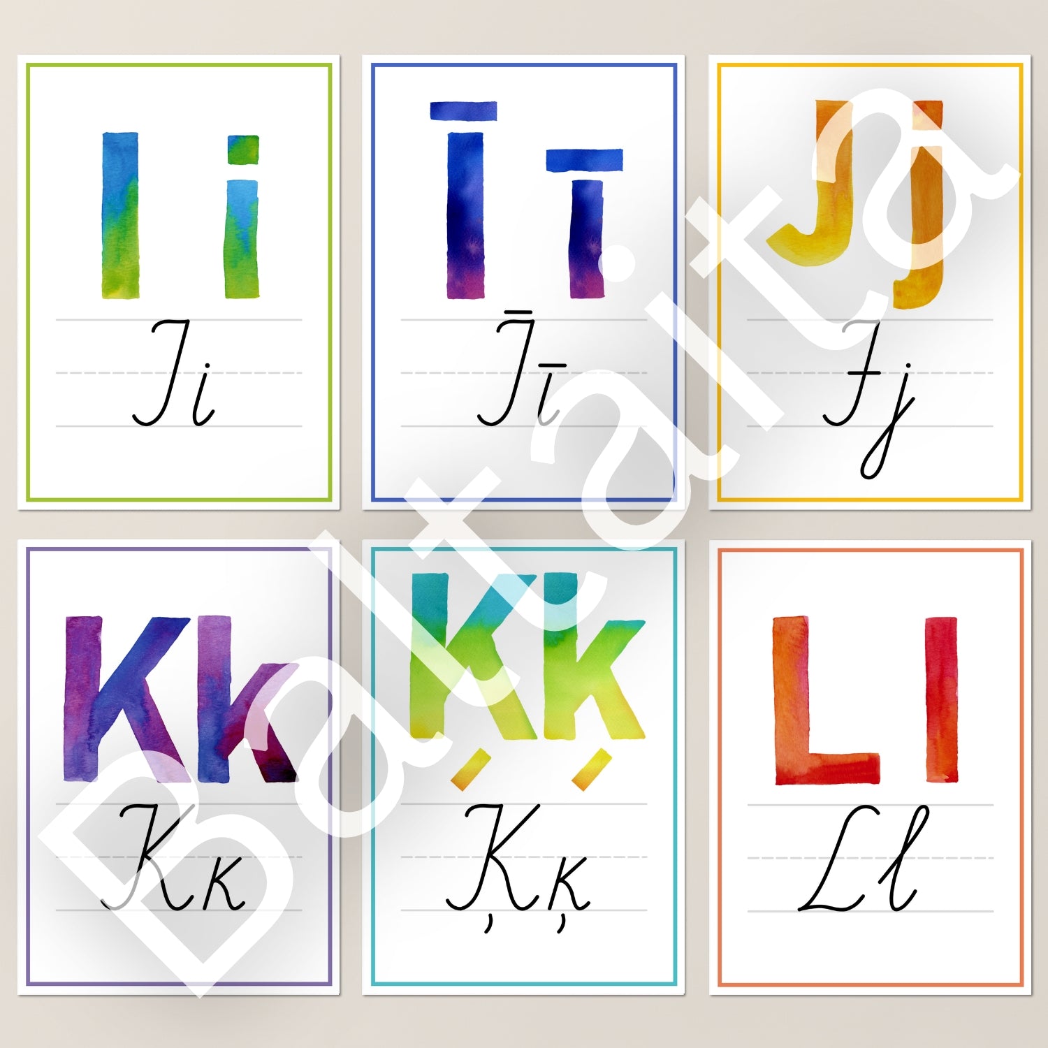 Rakstīto burtu plakāti krāsaini plakāti ar lieliem burtiem