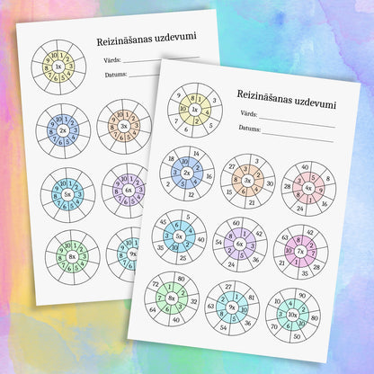 Reizināšanas apļi - matemātikas darba lapas bērniem reizināšanas vingrinājumiem