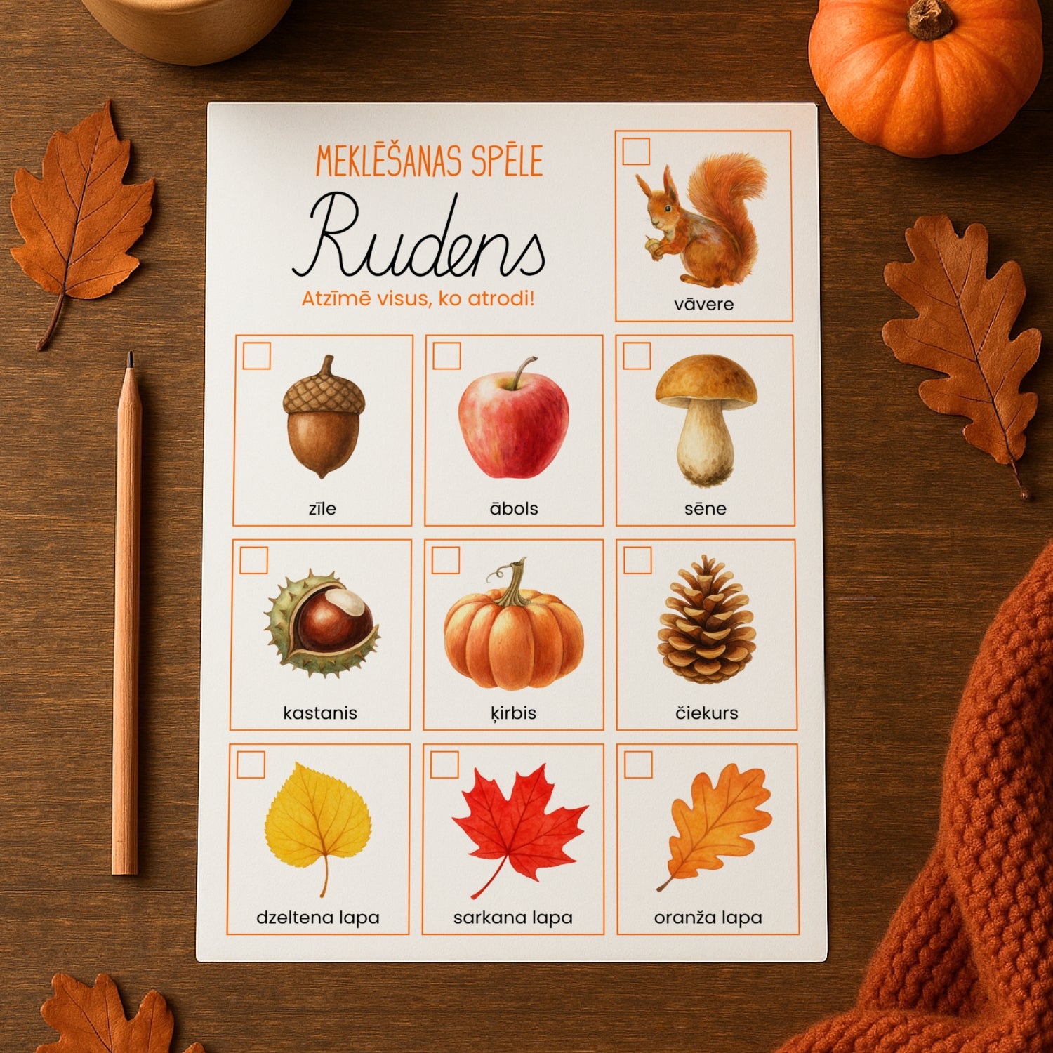 Rudens - meklēšanas spēle baltaita darba lapa uzdevums rudens