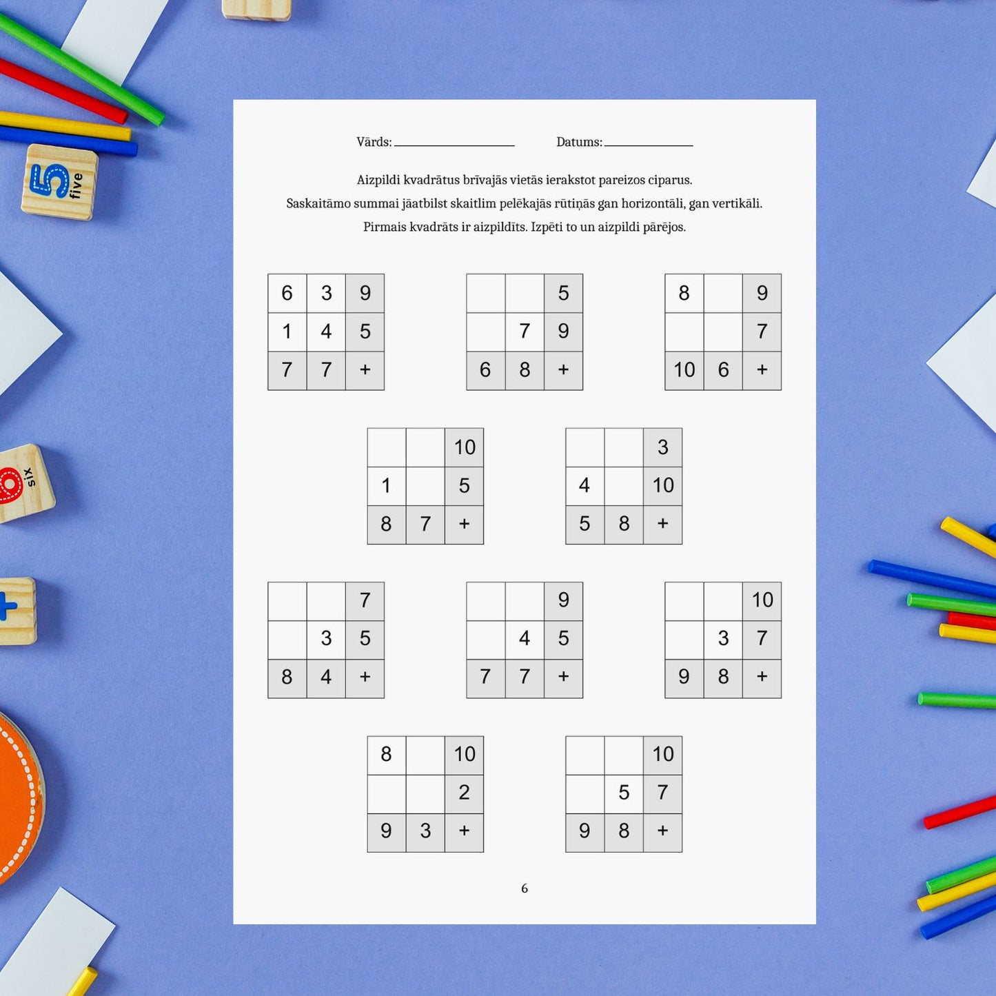 Saskaitīšanas kvadrāti matemātika 1. klase saskaitīšana