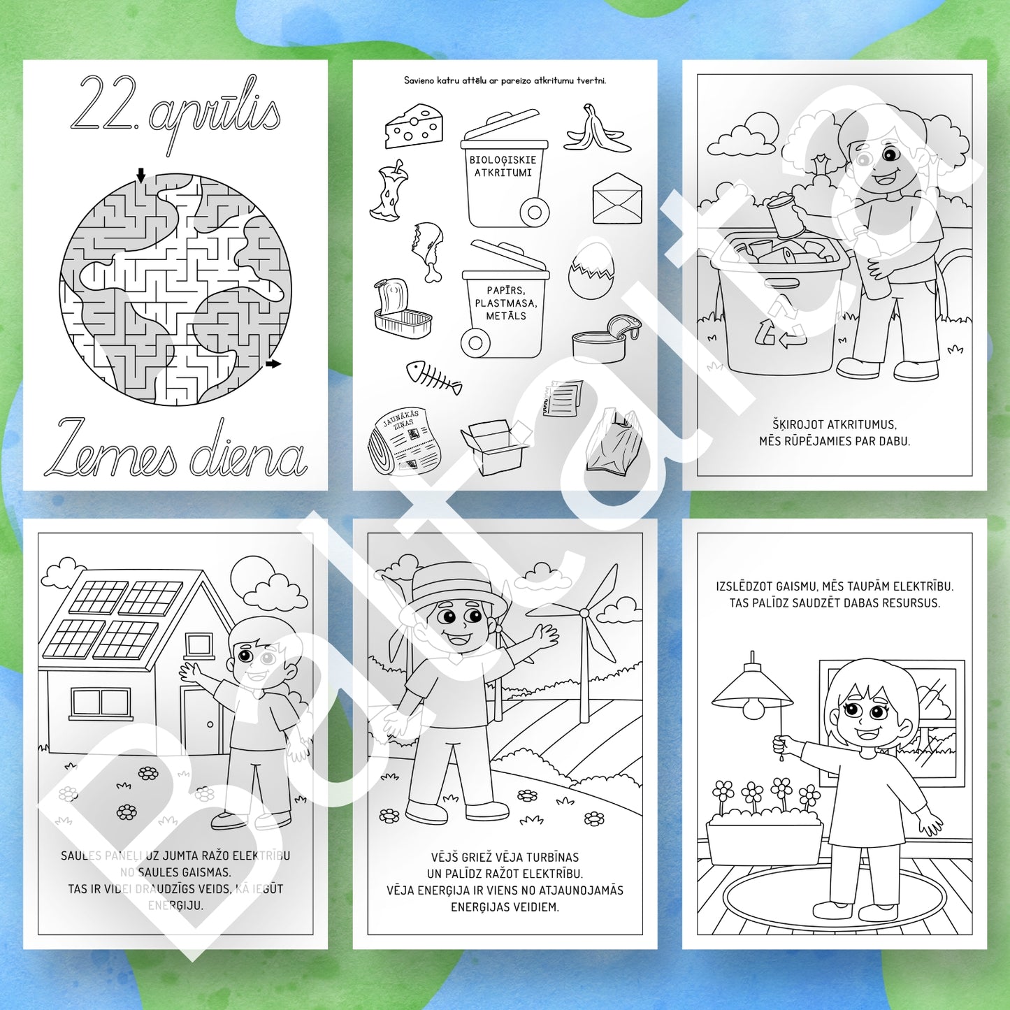 Zemes diena - darba lapas krāsošanas uzdevumi rakstīšanas uzdevumi loģiskas uzdevumi baltaita