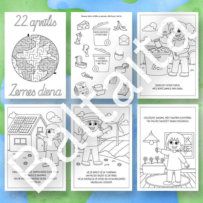 Zemes diena - darba lapas krāsošanas uzdevumi rakstīšanas uzdevumi loģiskas uzdevumi baltaita