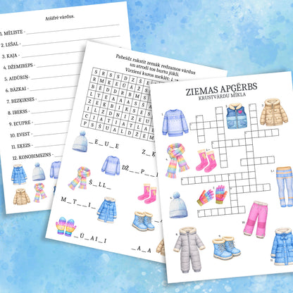 Ziemas apģērbs vārdu spēles baltaita mācību materiāli ziemas krustvārdu mīkla vārdu uzdevumi par ziemas apģērbu baltaita