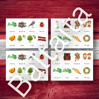 Zilbju kartītes - Latvija Baltaita mācību materiāls par zilbēm kartītes