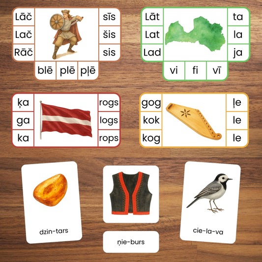 Zilbju kartītes - Latvija divu zilbju trīs zilbju vārdi par Latviju Baltaita