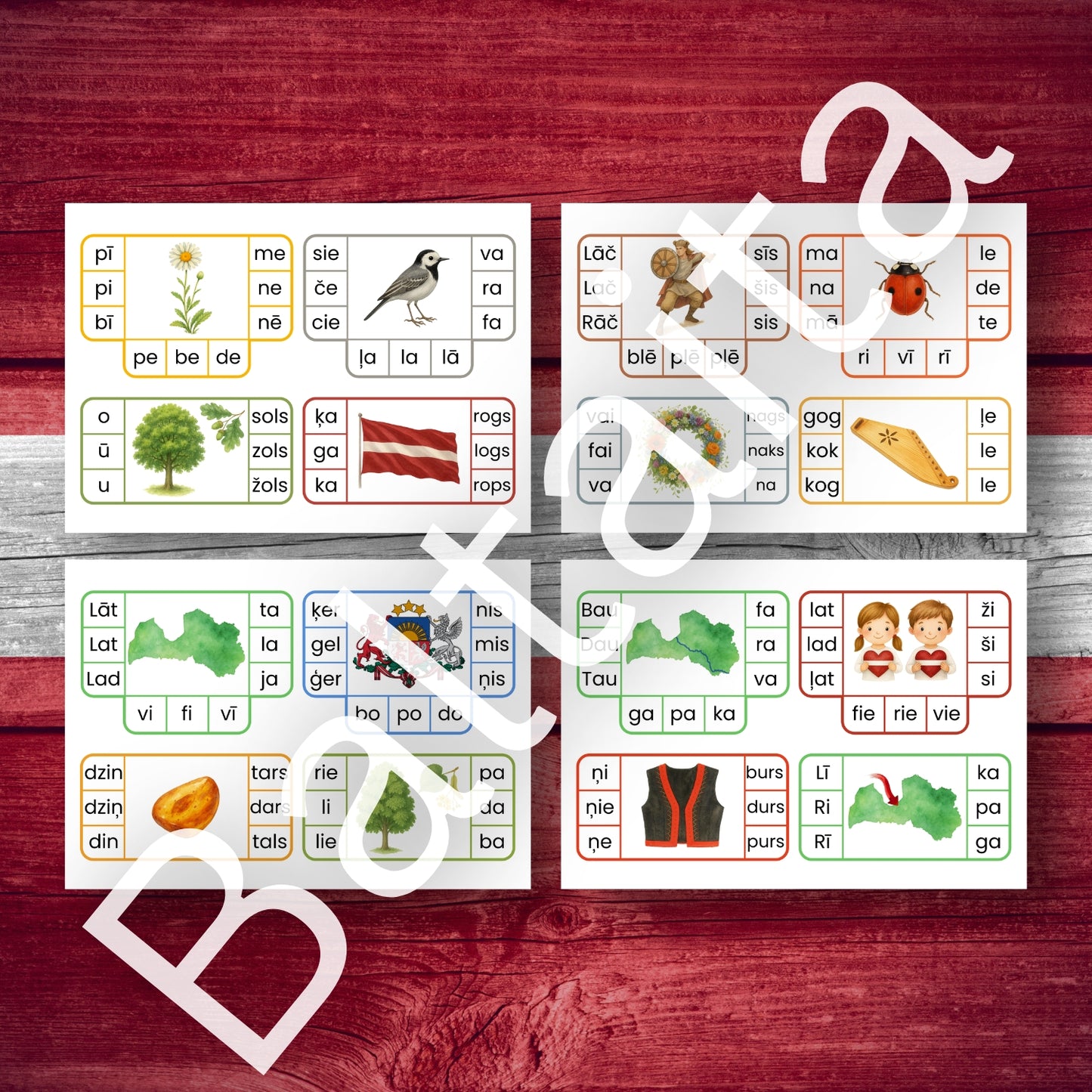 Zilbju kartītes - Latvija divzilbju trīszilbju vārdi Latvijas tematikā Baltaita
